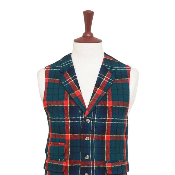 Mens Tartan Plaid Vest 44R Green Blue Red Lambswool Waistcoat XL Formal Wedding - Picture 4 of 9
